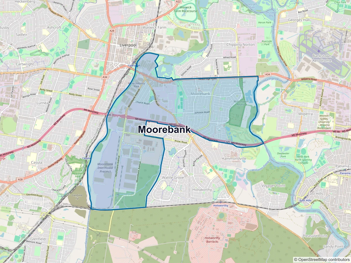 Map of Moorebank, NSW, Australia