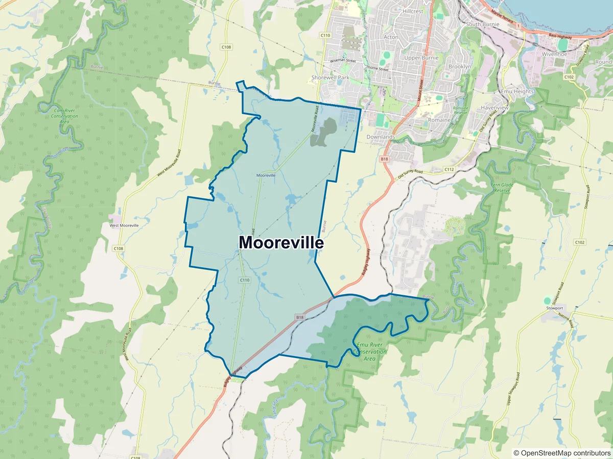 Map of Mooreville, TAS, Australia