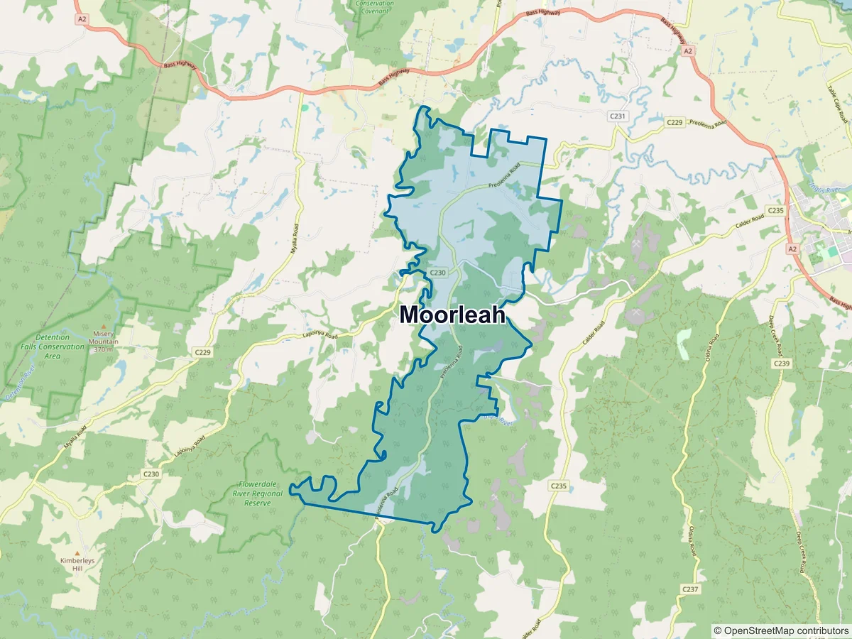 Map of Moorleah, TAS, Australia