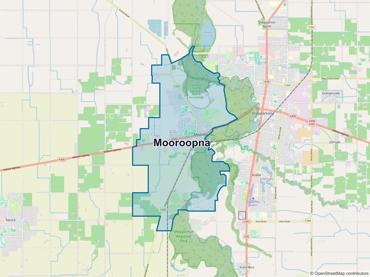Map of Mooroopna, VIC, Australia