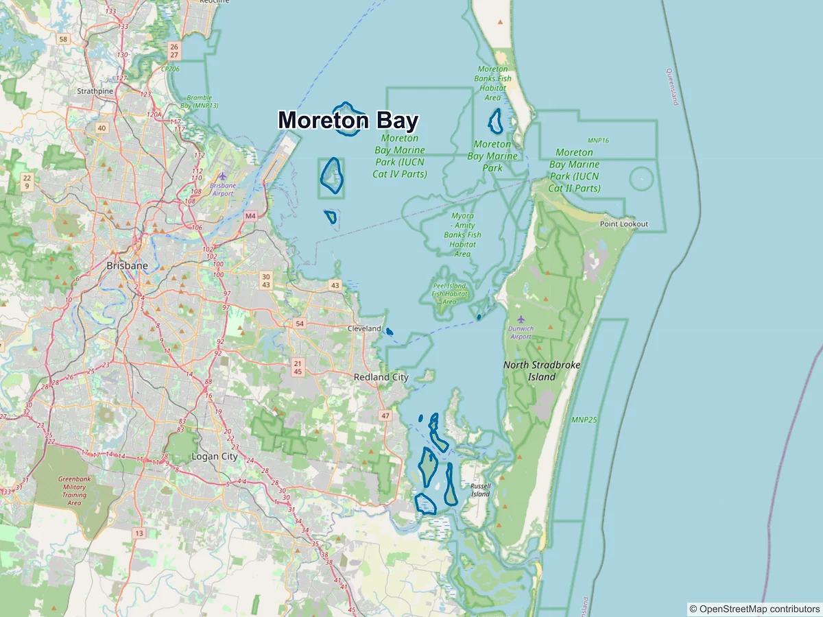 Map of Moreton Bay, QLD, Australia