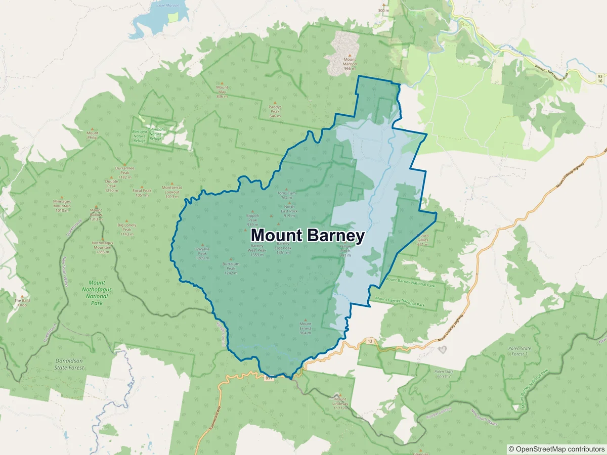 Map of Mount Barney, QLD, Australia