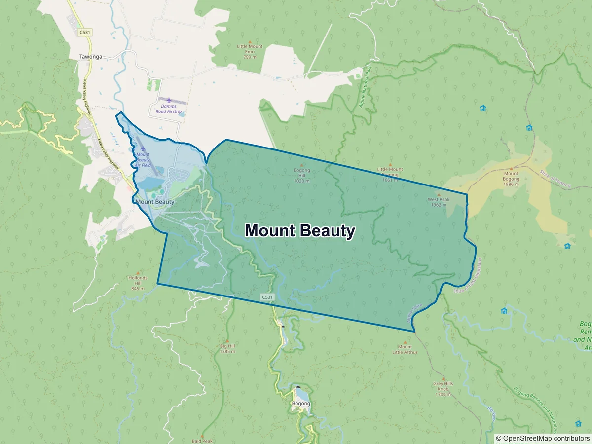 Map of Mount Beauty, VIC, Australia