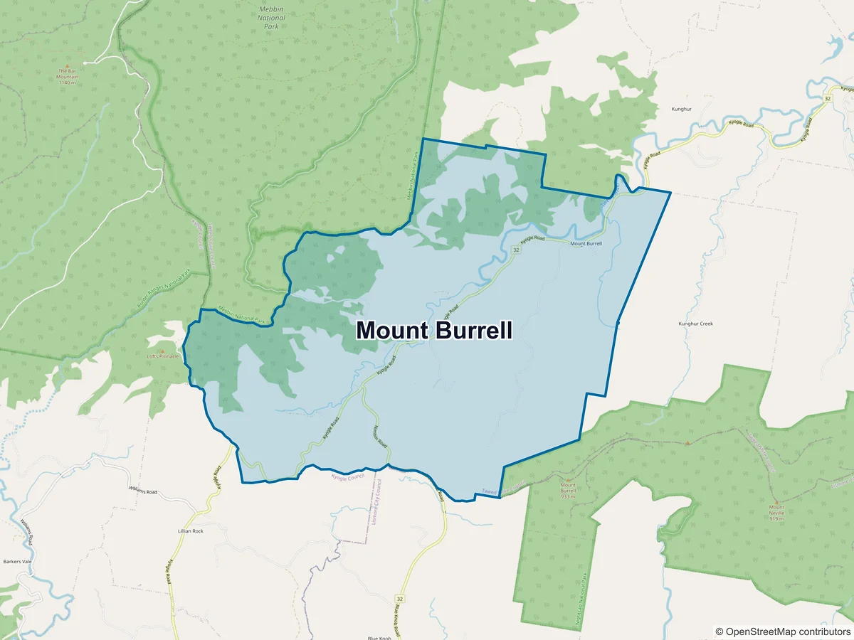 Map of Mount Burrell, NSW, Australia