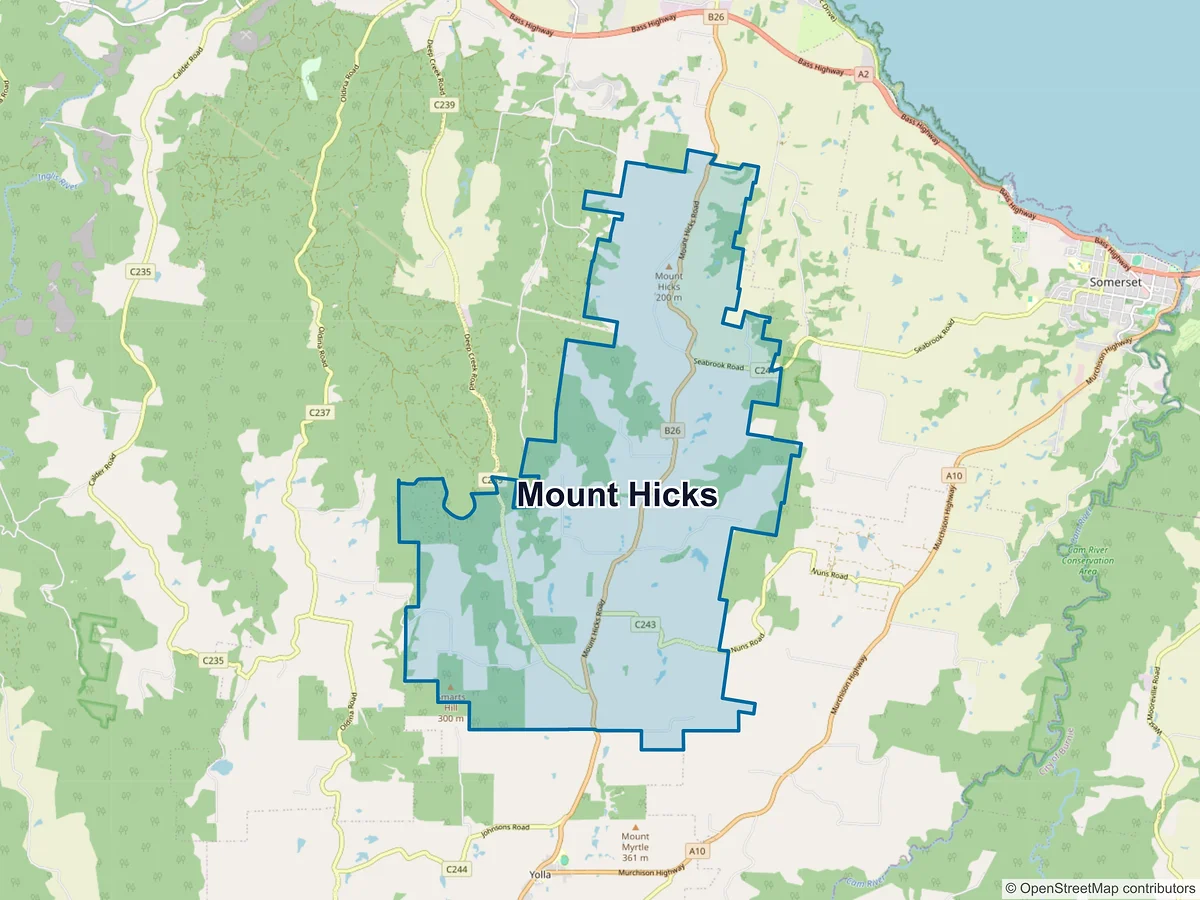 Map of Mount Hicks, TAS, Australia