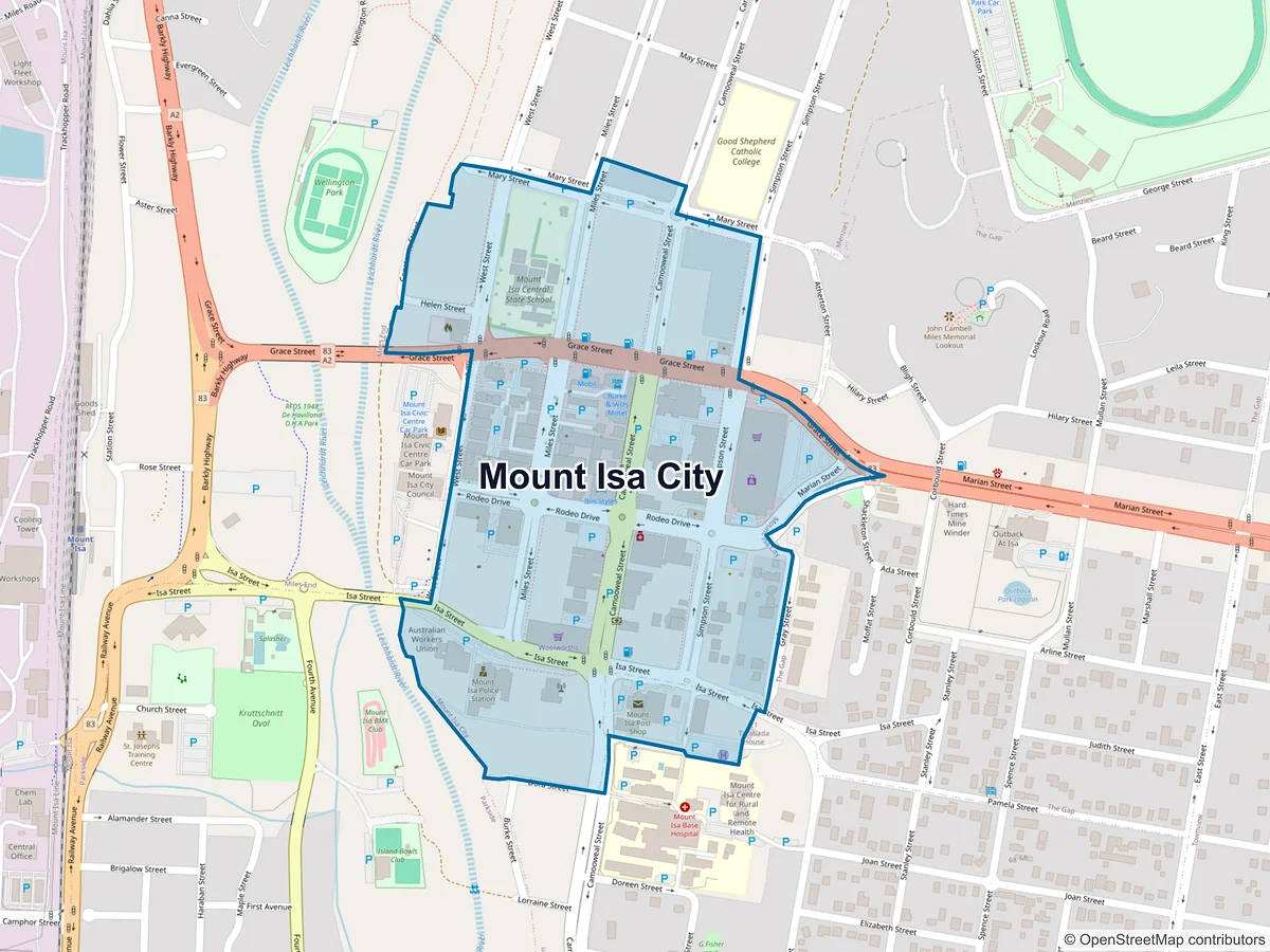 Map of Mount Isa City, QLD, Australia