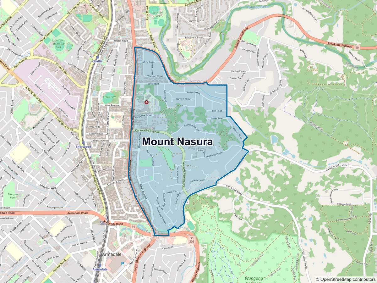 Map of Mount Nasura, WA, Australia