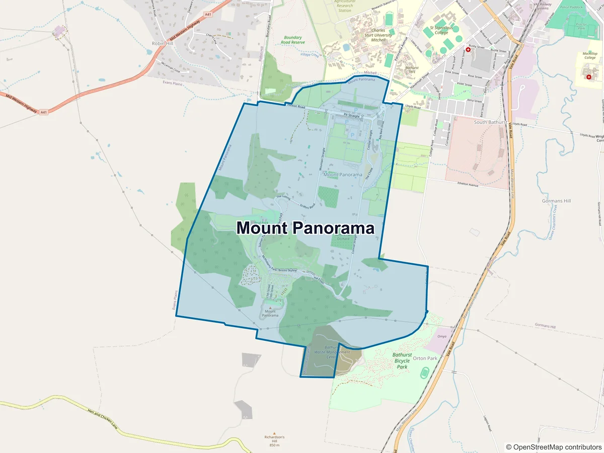 Map of Mount Panorama, NSW, Australia