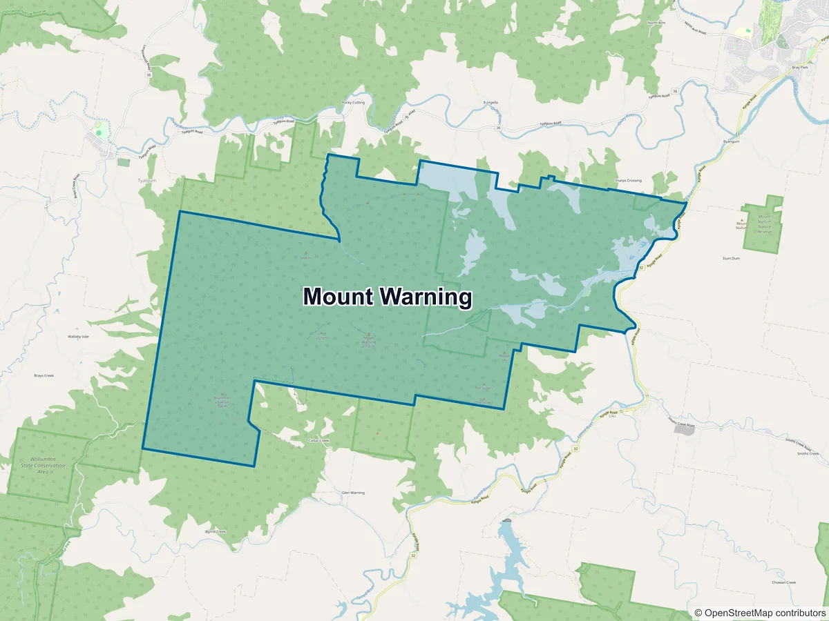 Map of Mount Warning, NSW, Australia