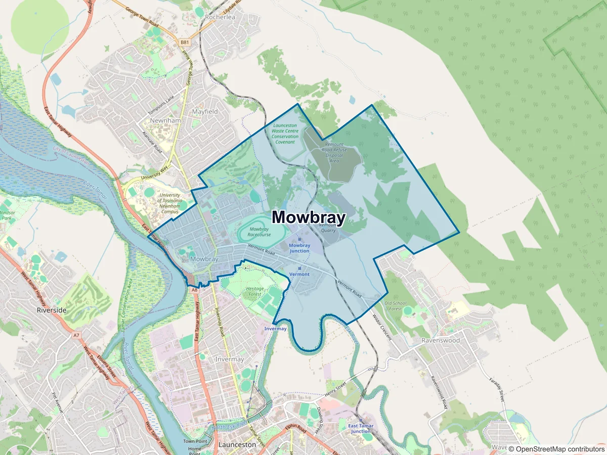 Map of Mowbray, TAS, Australia