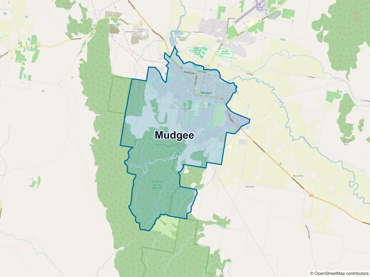 Map of Mudgee, NSW, Australia