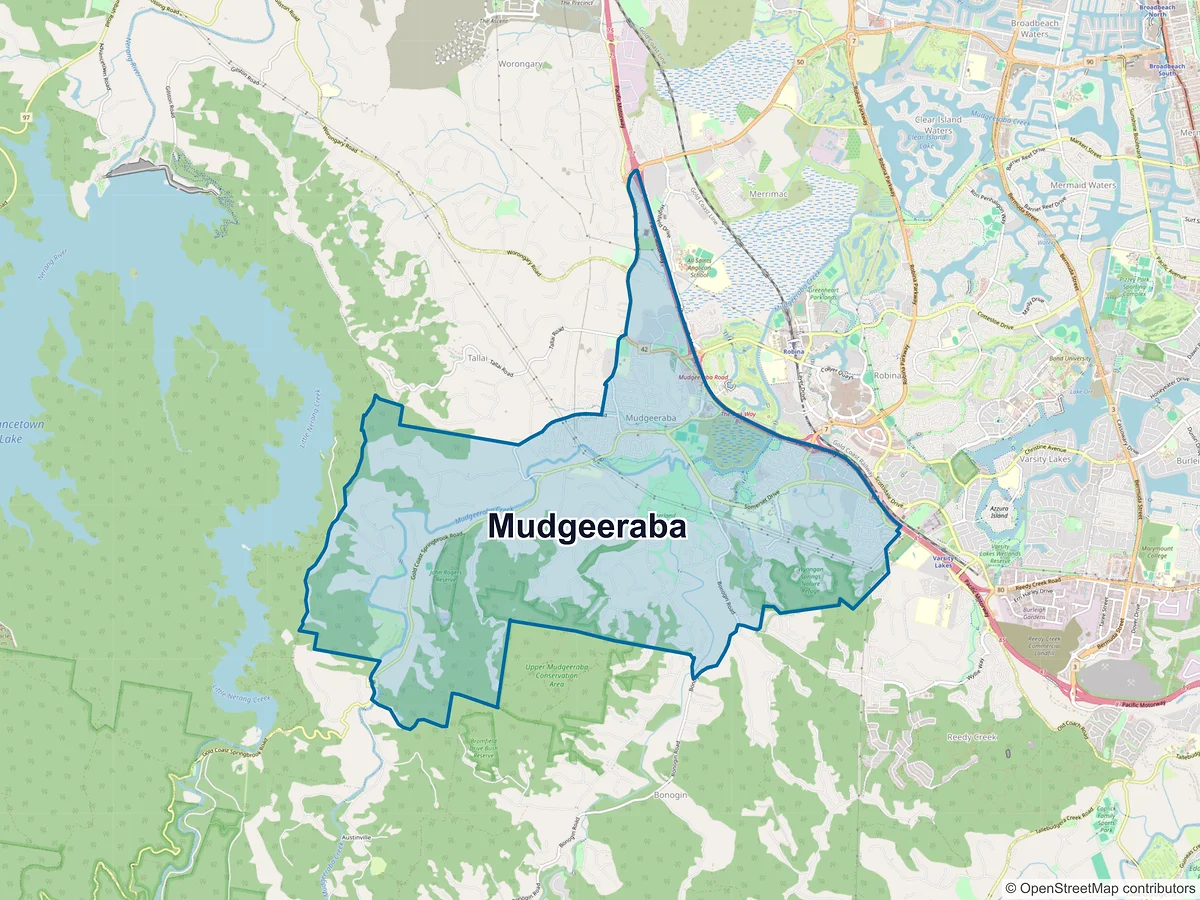 Map of Mudgeeraba, QLD, Australia