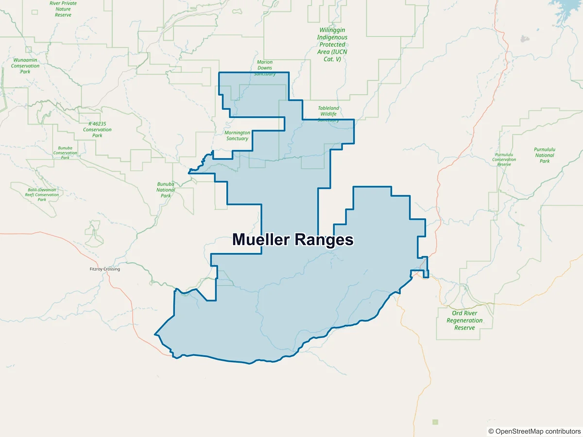 Map of Mueller Ranges, WA, Australia