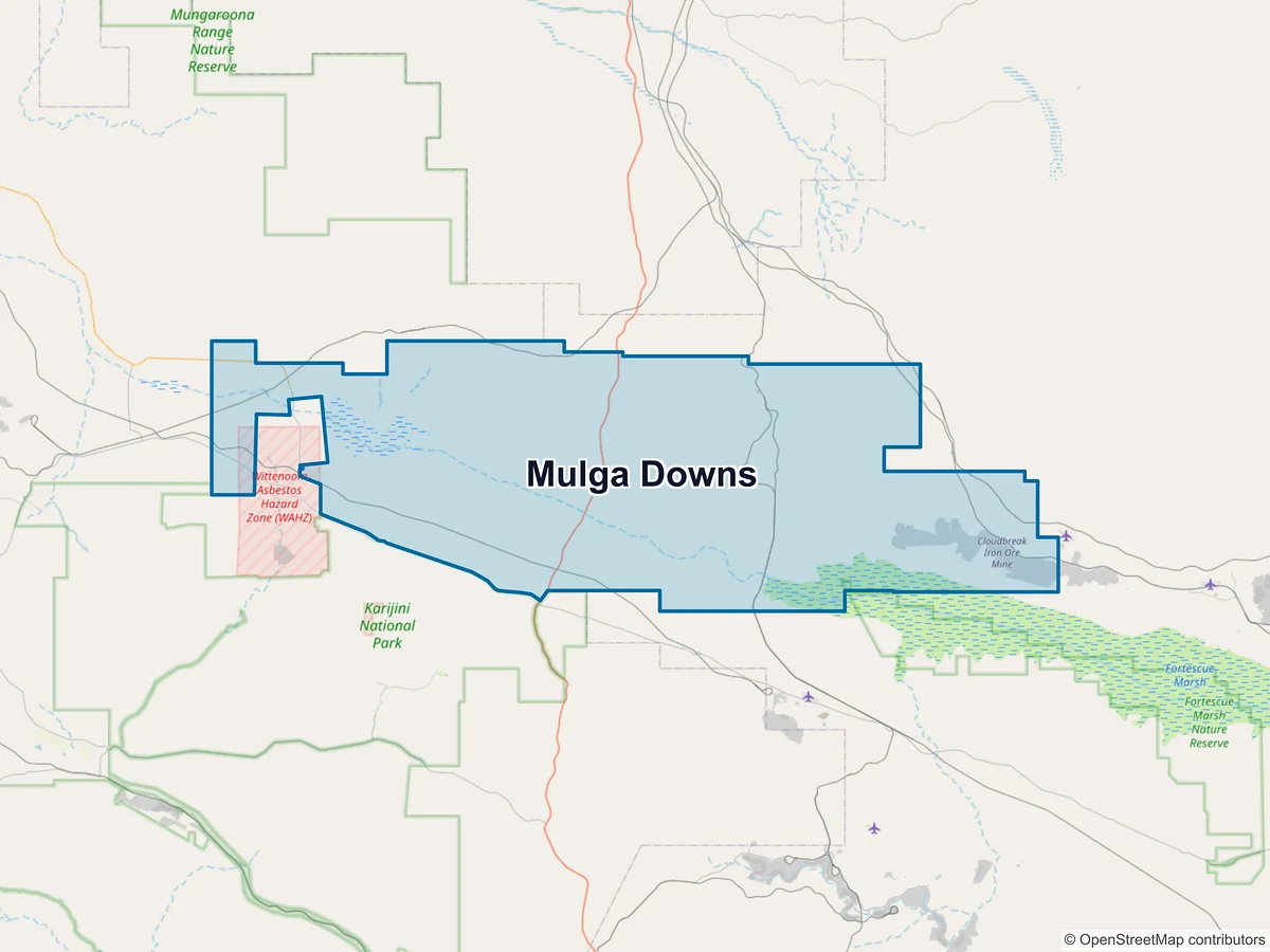Map of Mulga Downs, WA, Australia