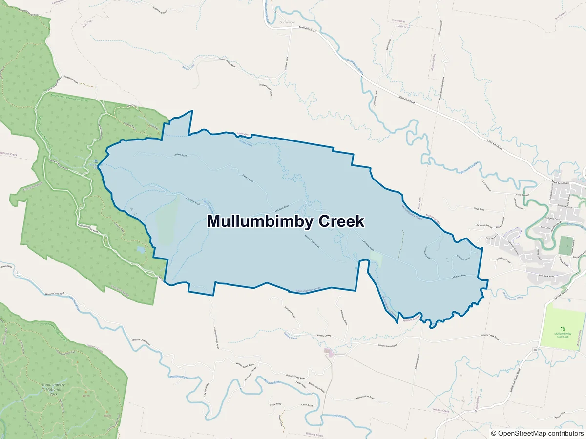 Map of Mullumbimby Creek, NSW, Australia