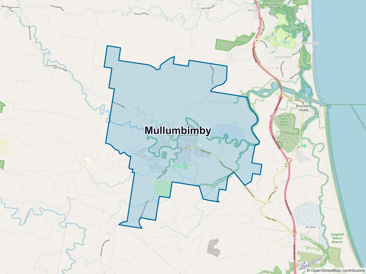 Map of Mullumbimby, NSW, Australia