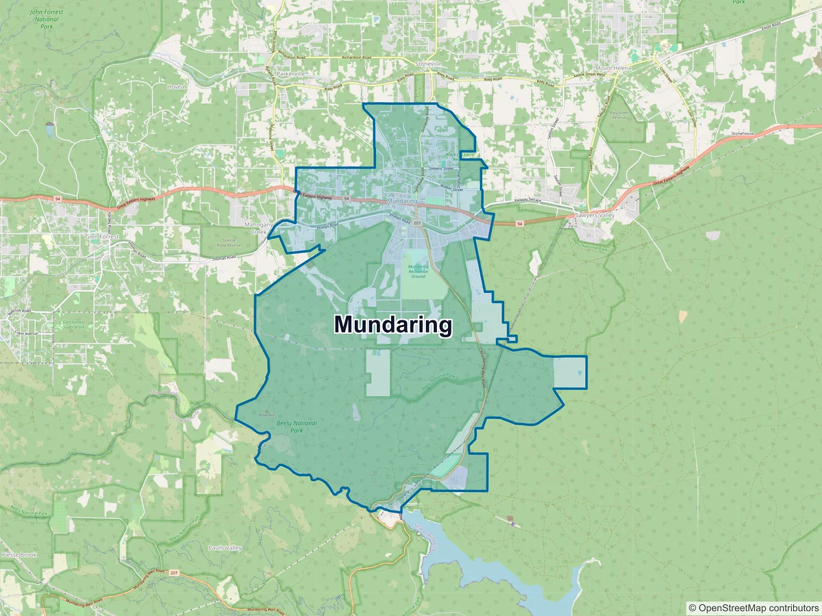 Map of Mundaring, WA, Australia