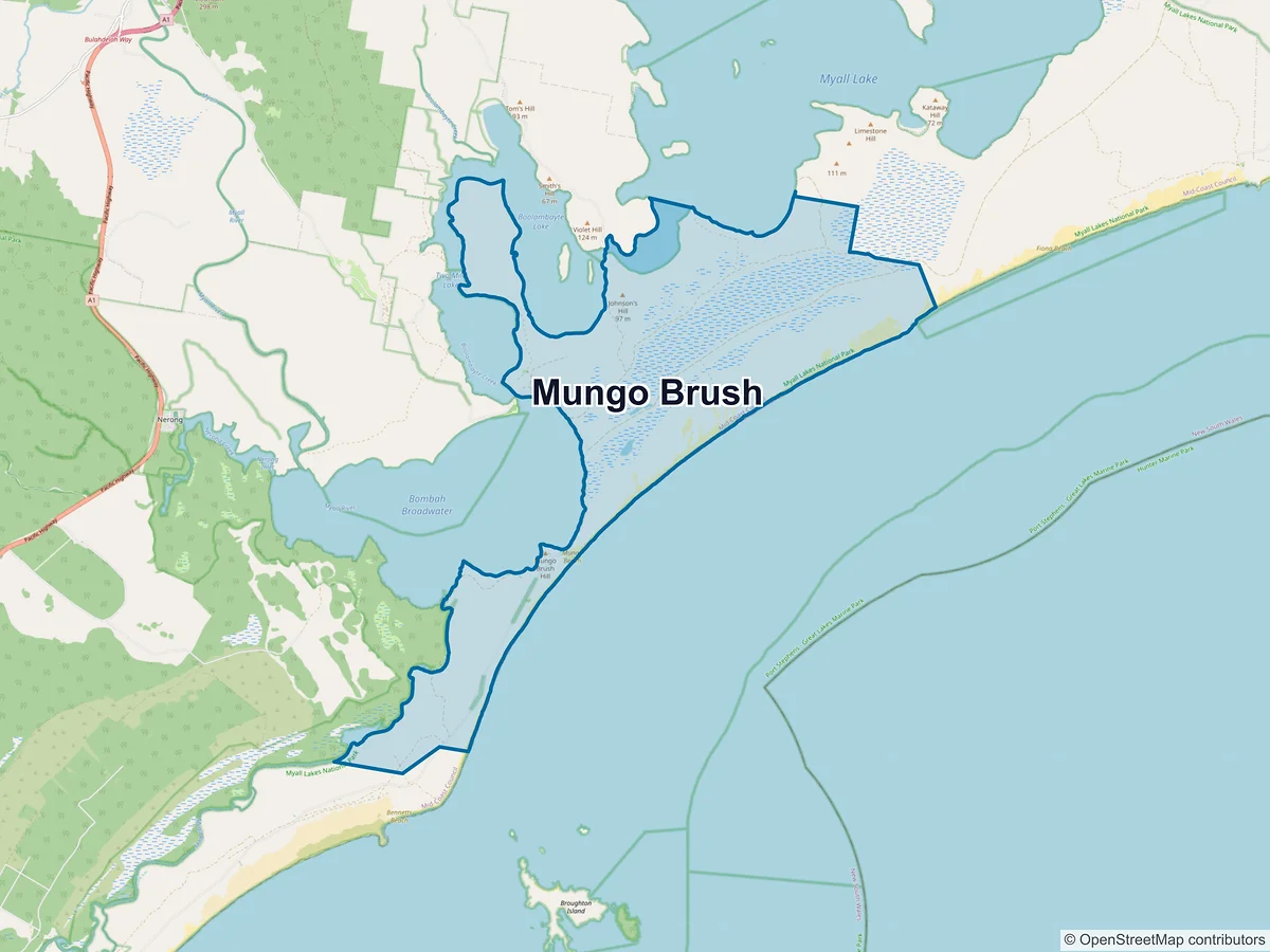Map of Mungo Brush, NSW, Australia