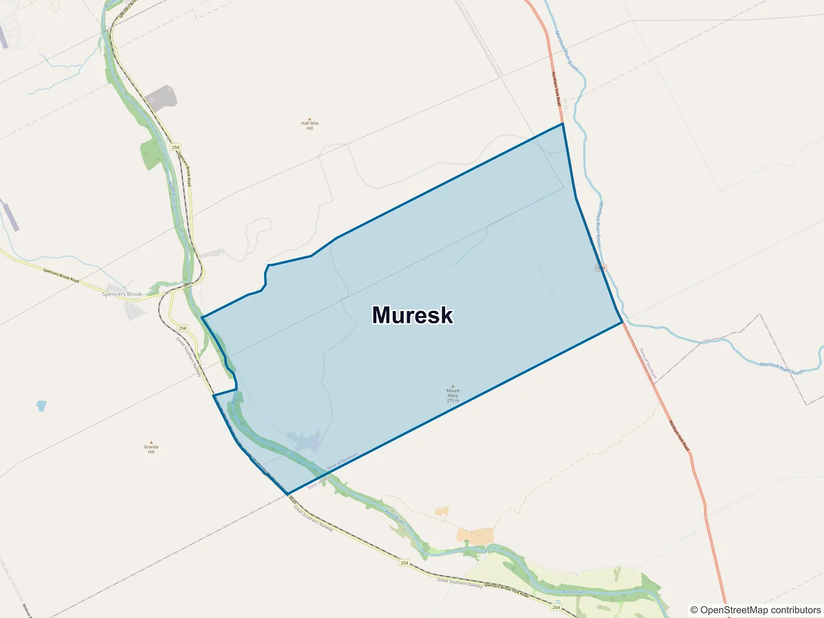 Map of Muresk, WA, Australia