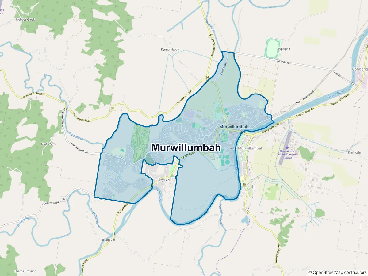 Map of Murwillumbah, NSW, Australia