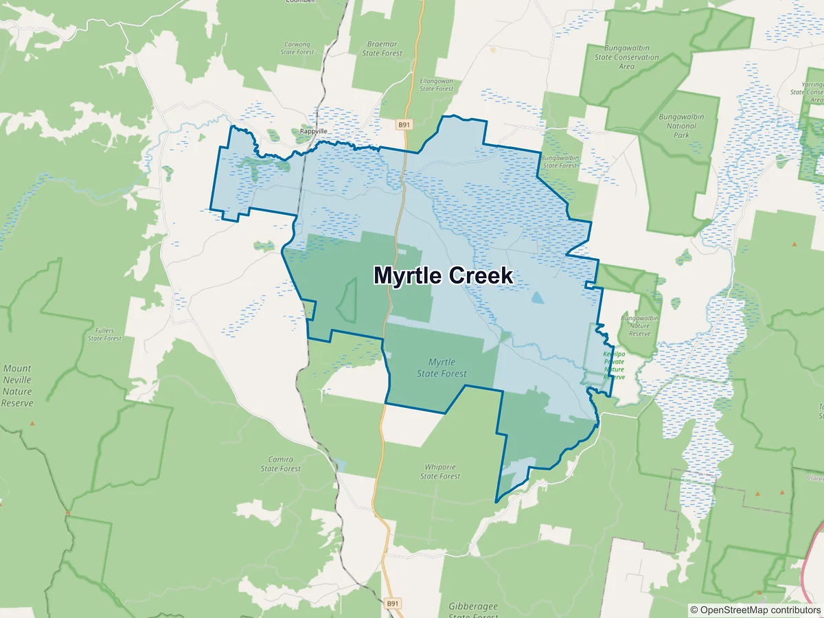 Map of Myrtle Creek, NSW, Australia