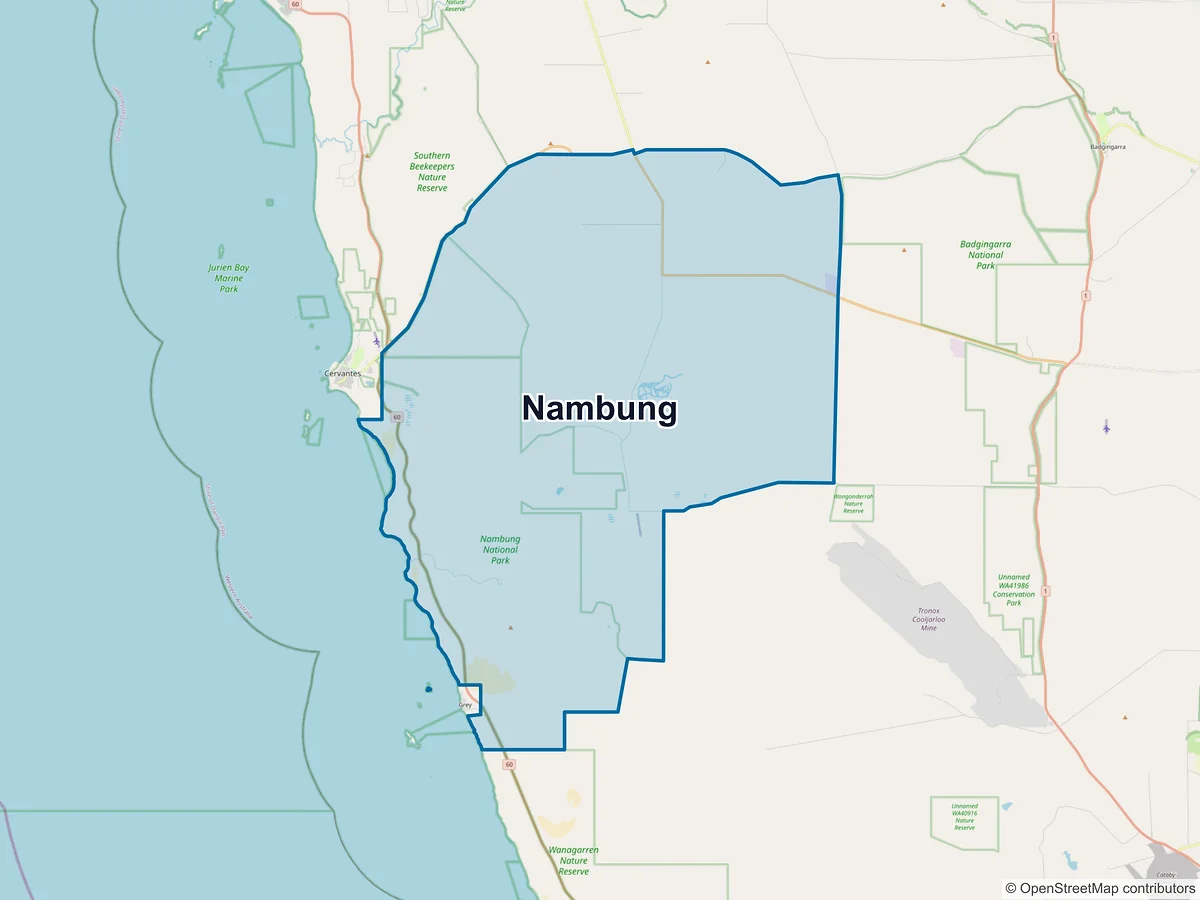 Map of Nambung, WA, Australia