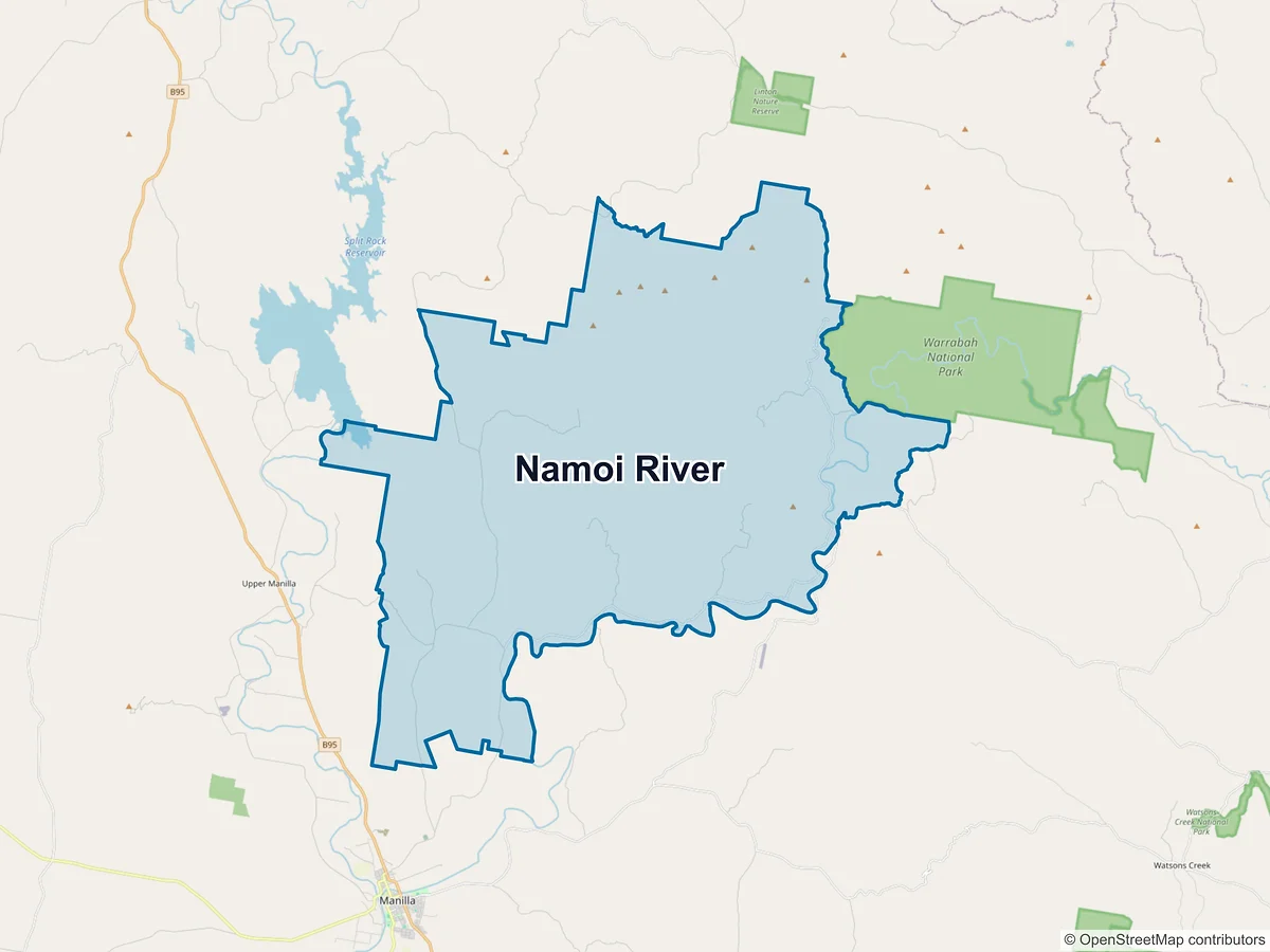 Map of Namoi River, NSW, Australia