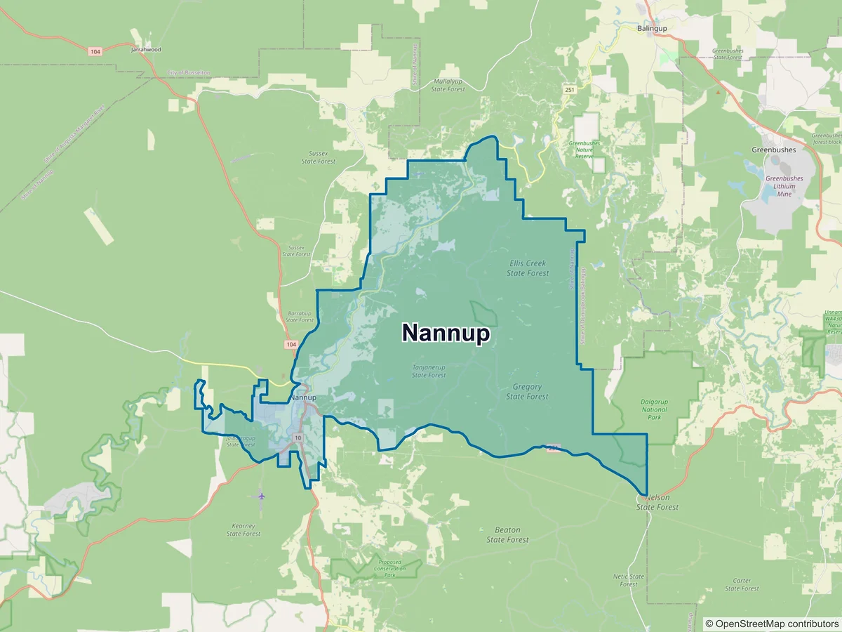Map of Nannup, WA, Australia