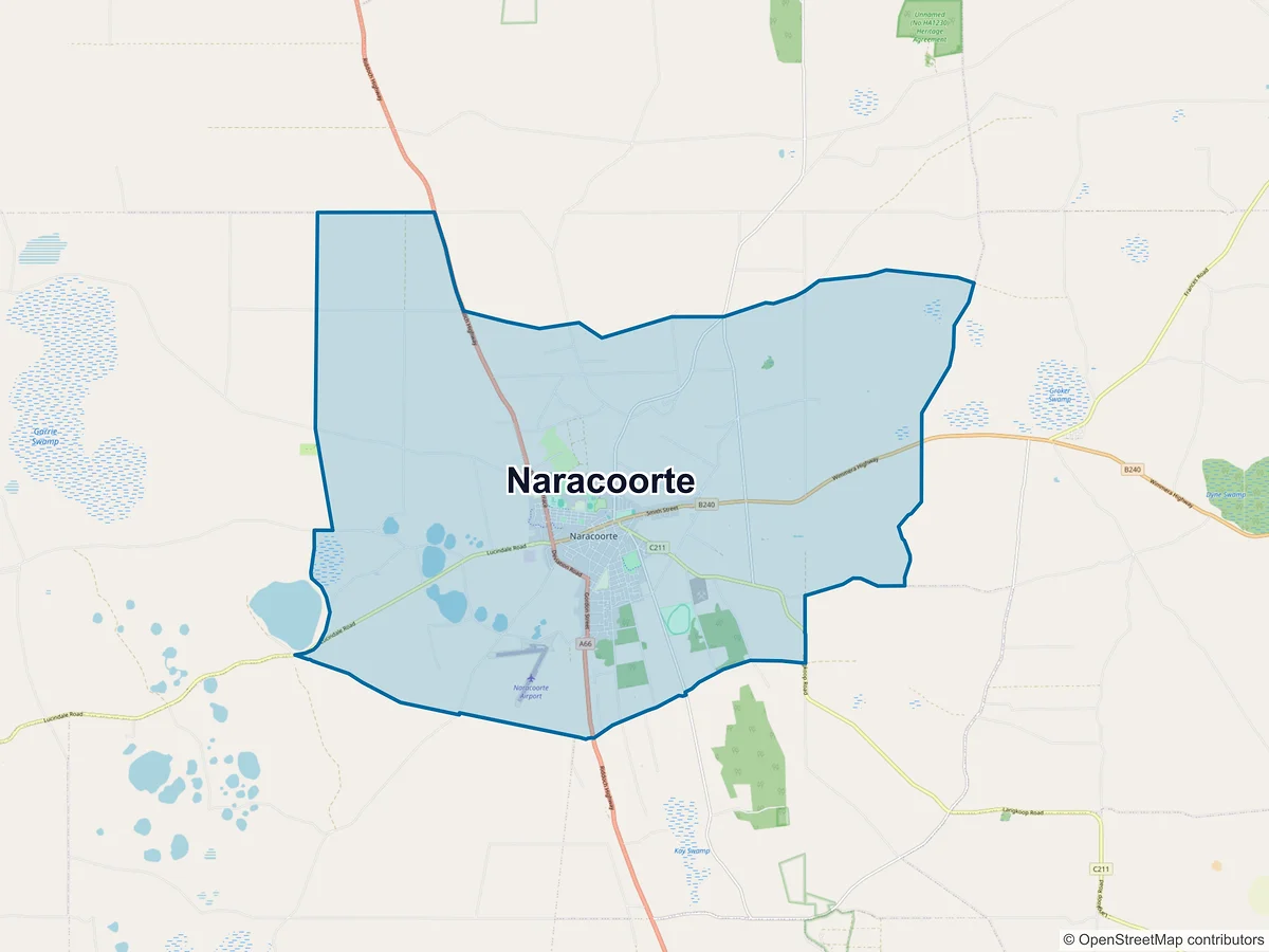 Map of Naracoorte, SA, Australia