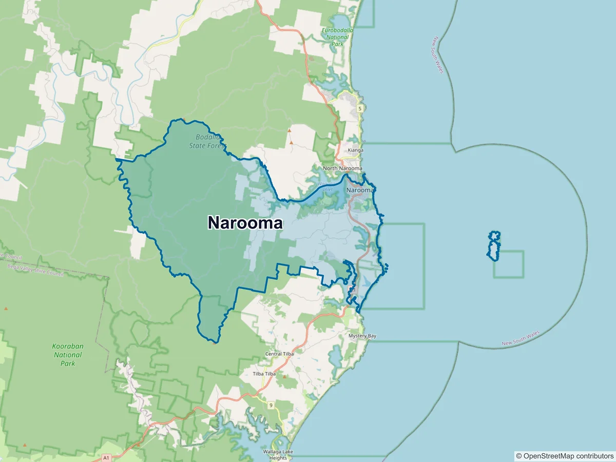 Map of Narooma, NSW, Australia