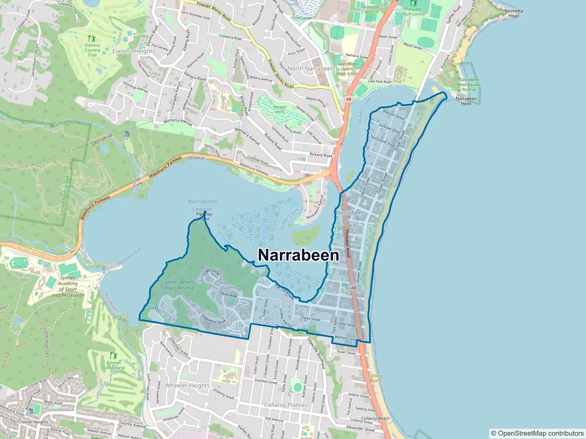 Map of Narrabeen, NSW, Australia