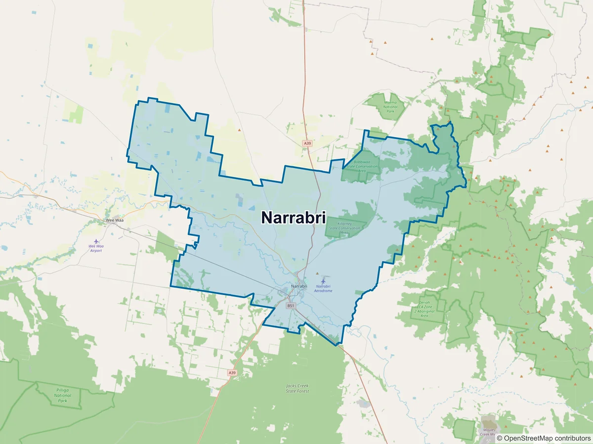 Map of Narrabri, NSW, Australia