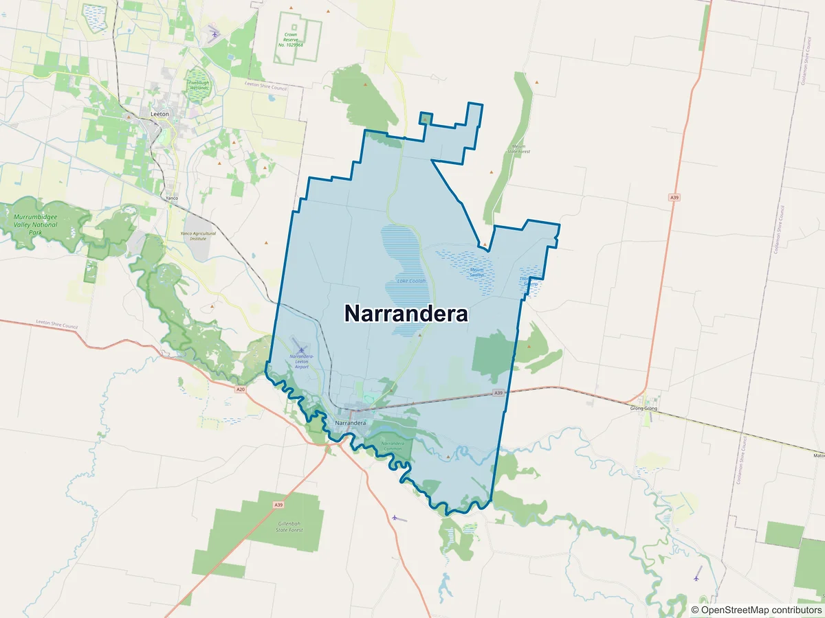 Map of Narrandera, NSW, Australia