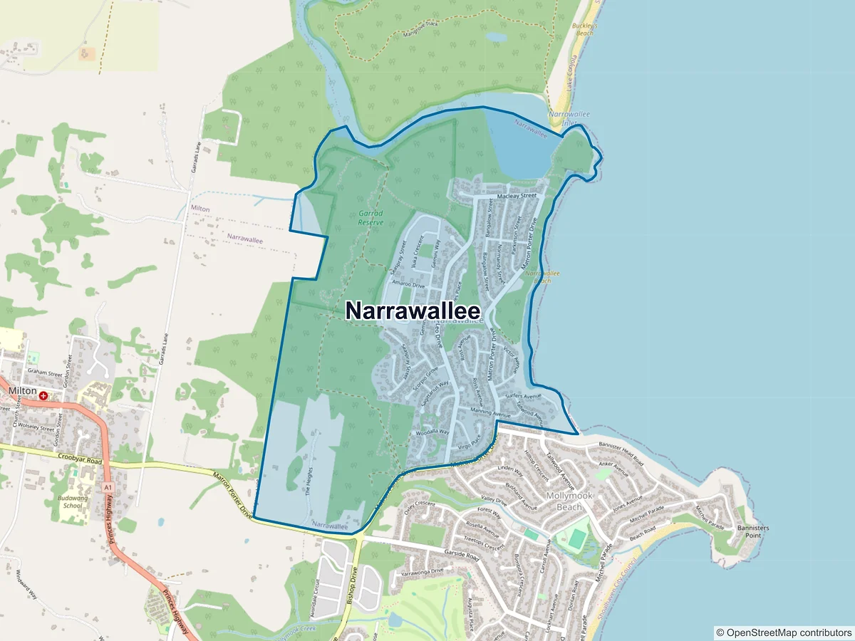 Map of Narrawallee, NSW, Australia