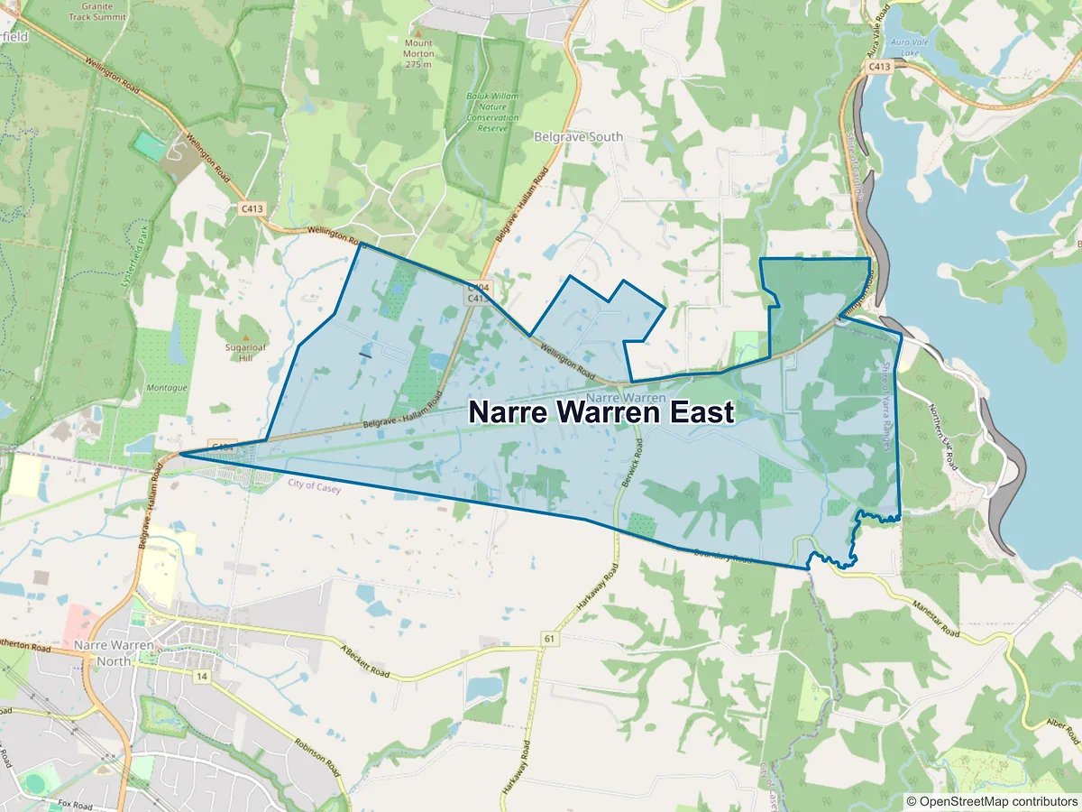 Map of Narre Warren East, VIC, Australia