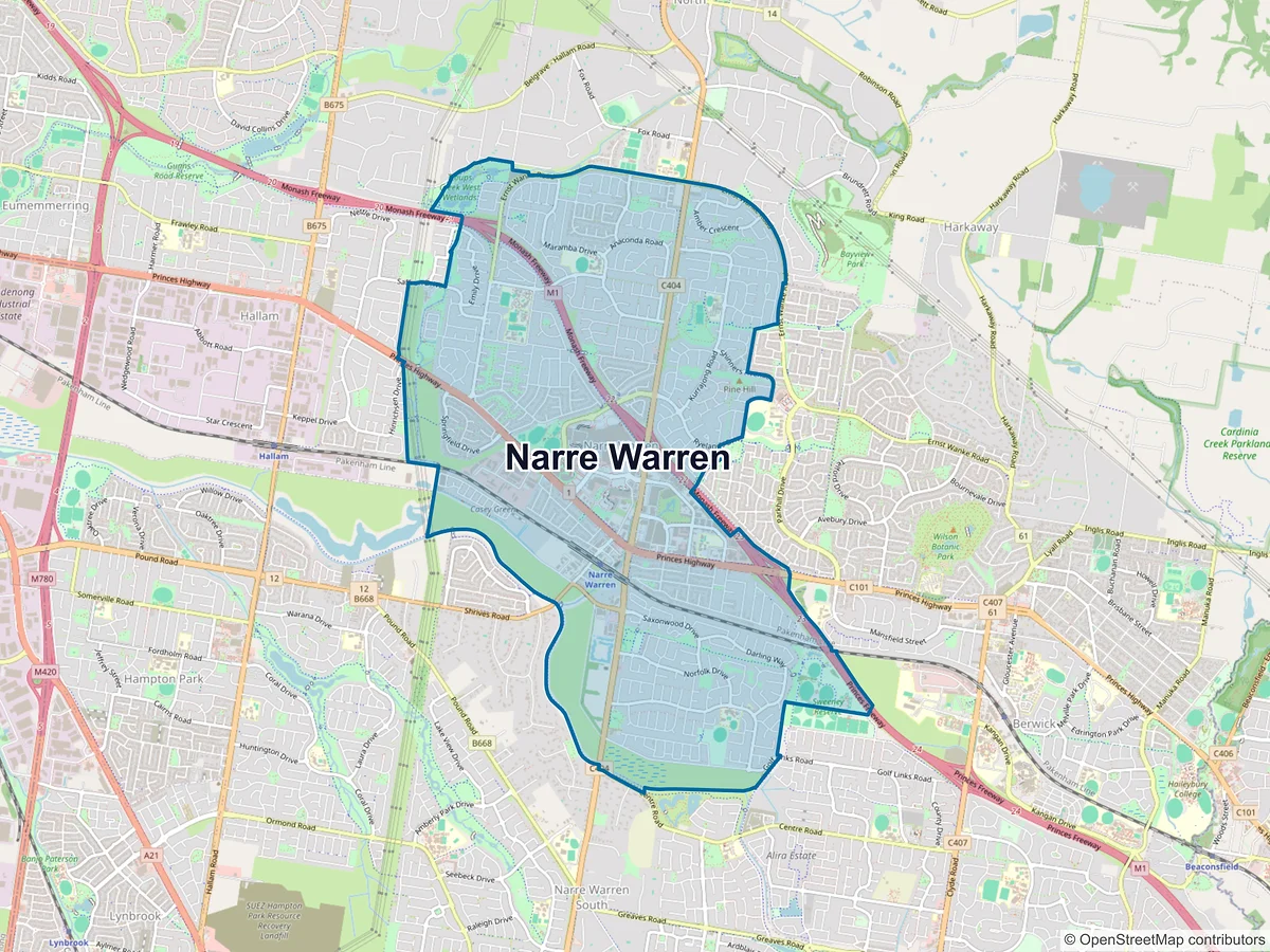 Map of Narre Warren, VIC, Australia