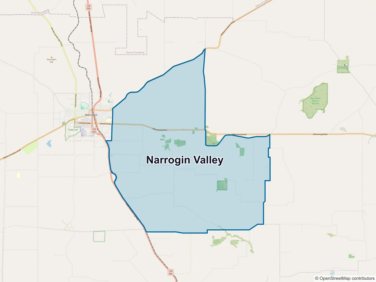Map of Narrogin Valley, WA, Australia