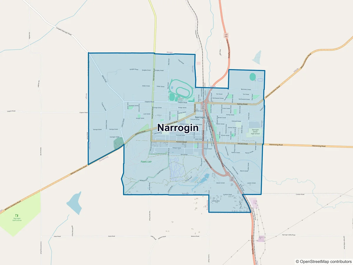 Map of Narrogin, WA, Australia