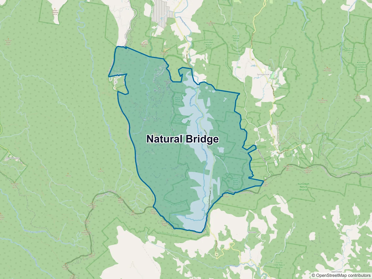 Map of Natural Bridge, QLD, Australia