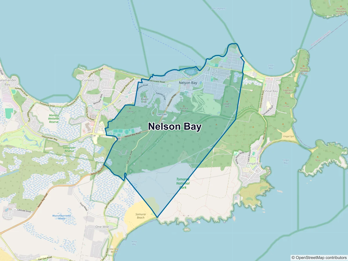 Map of Nelson Bay, NSW, Australia
