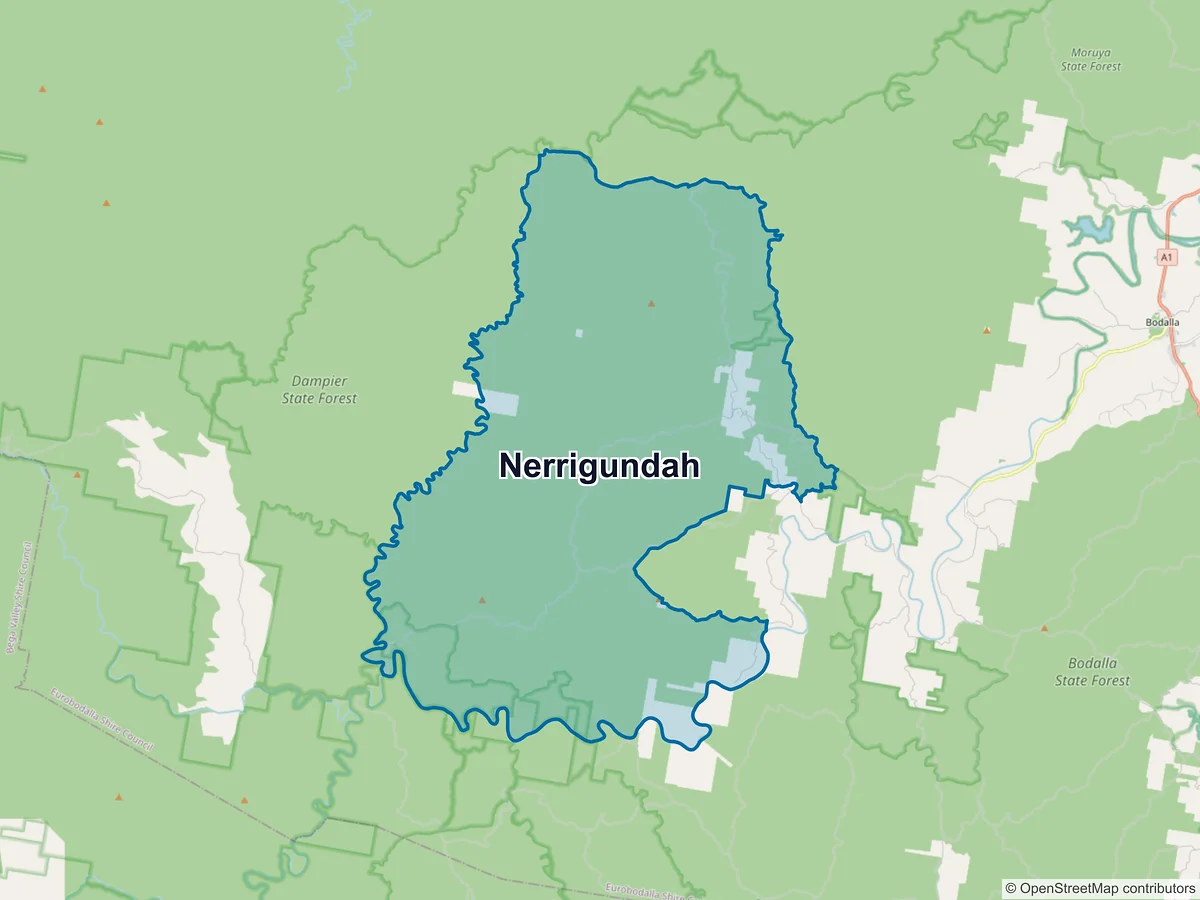 Map of Nerrigundah, NSW, Australia