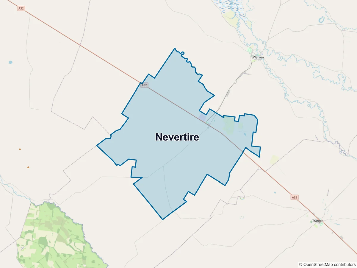 Map of Nevertire, NSW, Australia