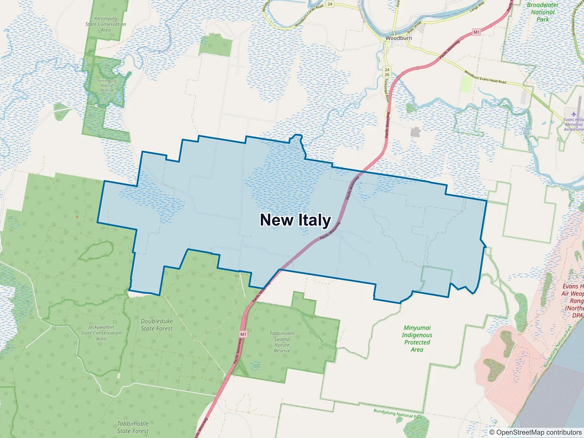 Map of New Italy, NSW, Australia