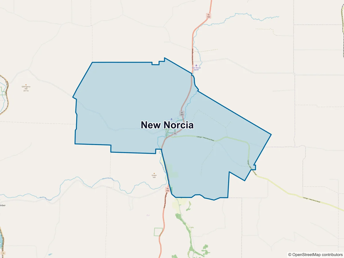 Map of New Norcia, WA, Australia