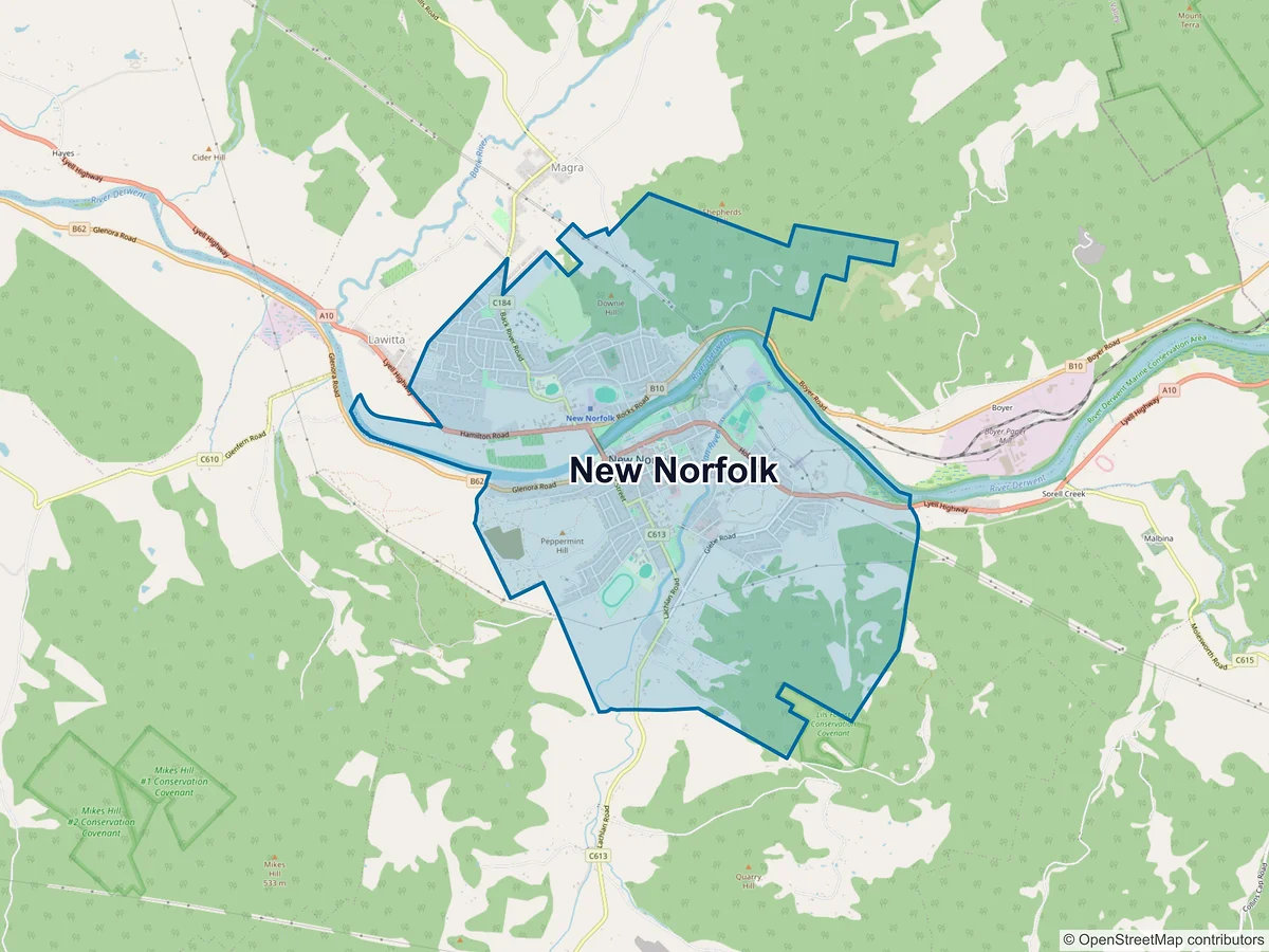 Map of New Norfolk, TAS, Australia