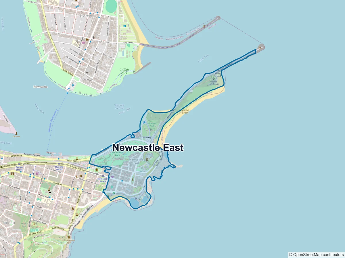 Map of Newcastle East, NSW, Australia