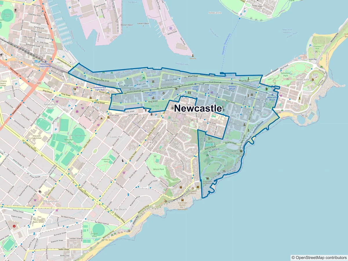 Map of Newcastle, NSW, Australia