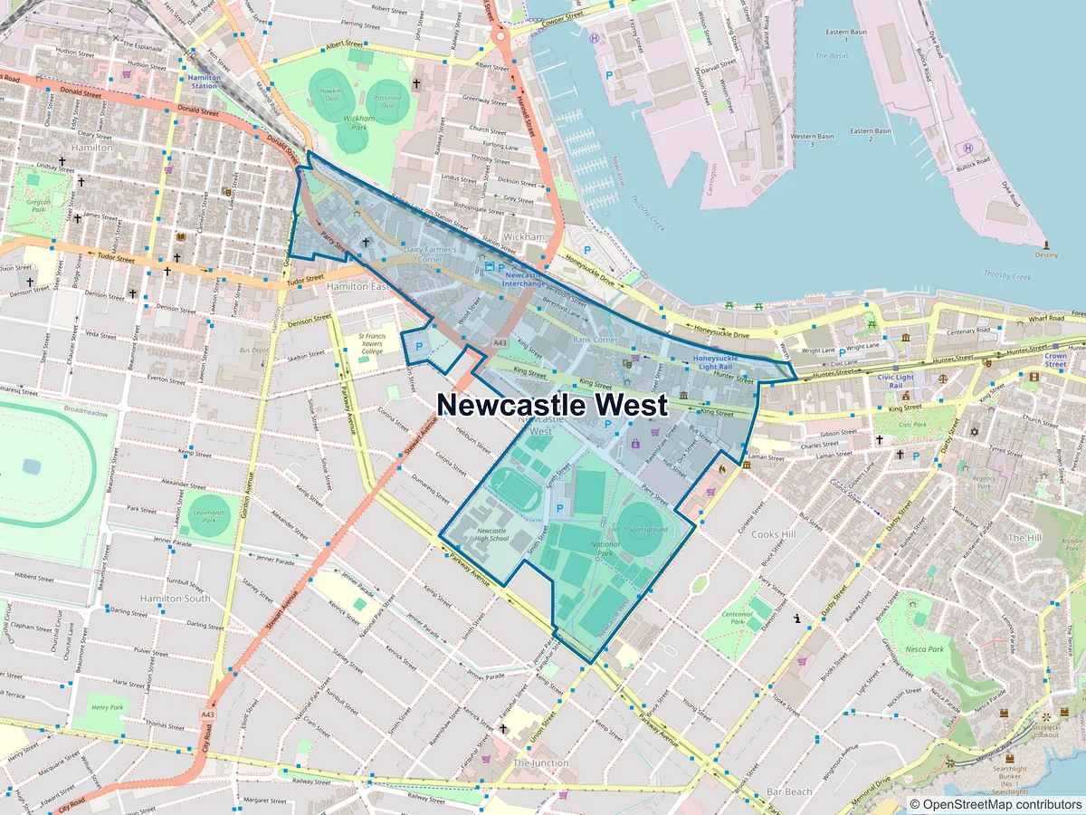 Map of Newcastle West, NSW, Australia