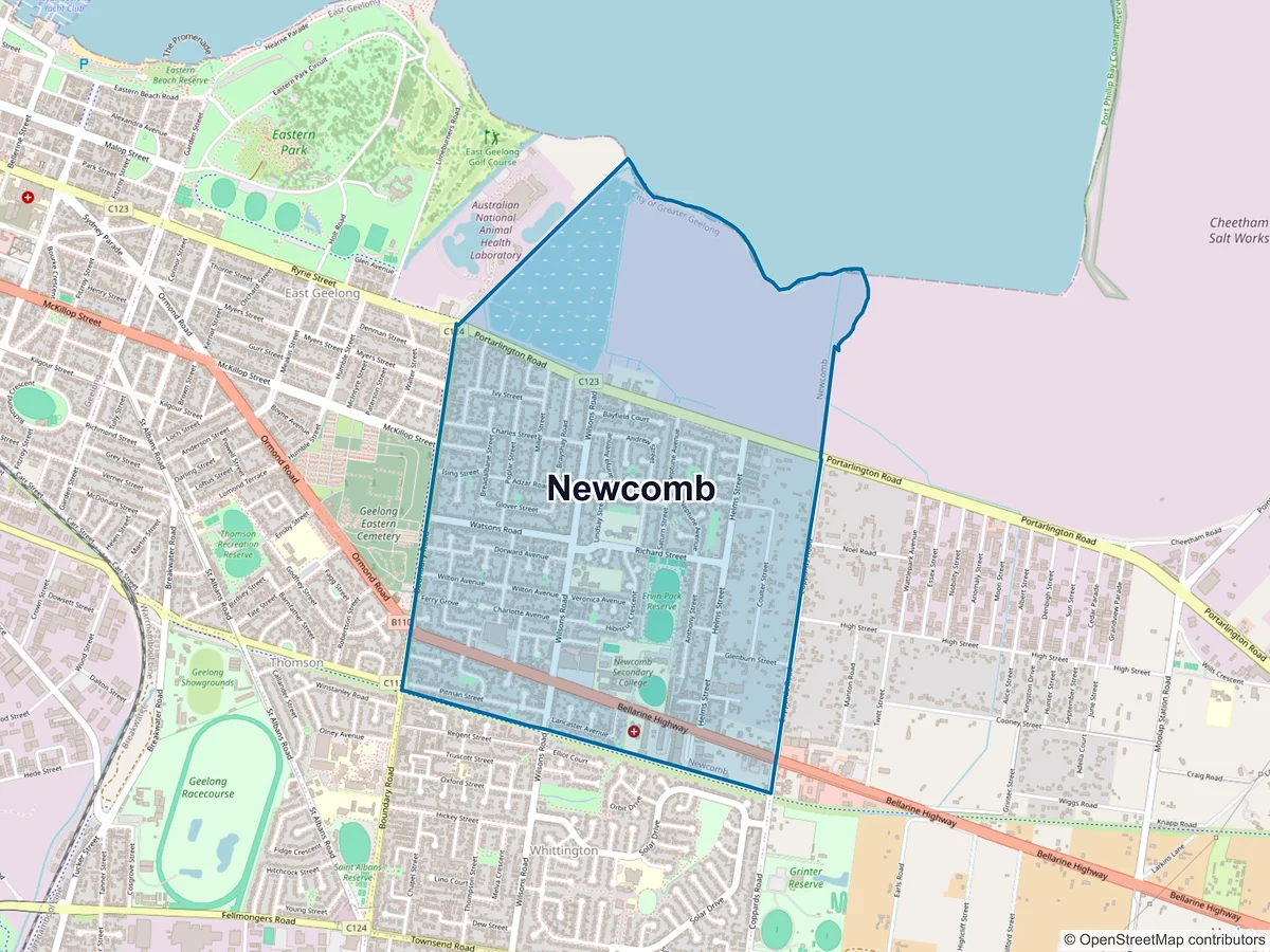 Map of Newcomb, VIC, Australia