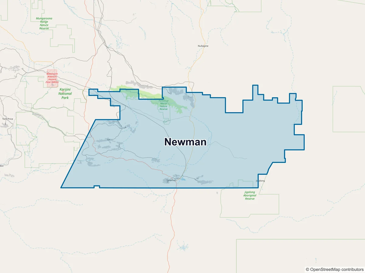 Map of Newman, WA, Australia